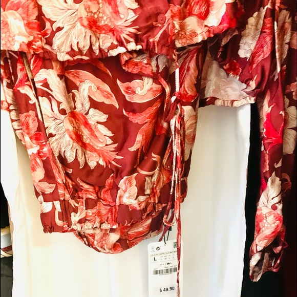 ZARA FLORAL VOLUMINOUS MAROON BLOUSE/ BOTTOM SZ L - Picture 10 of 11